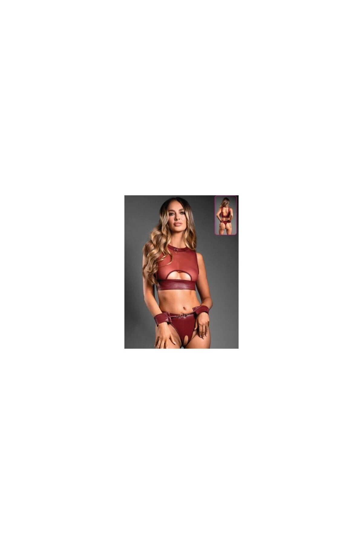 Deri Görünümlü Fantezi Harness Bralet Takımı 8627